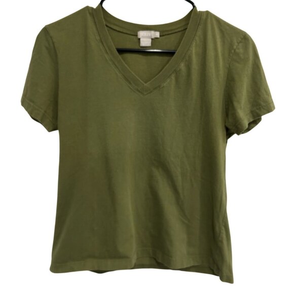 J. Crew Womens Olive Green V-Neck Short Sleeve T-Shirt Sz Small - Picture 1 of 8